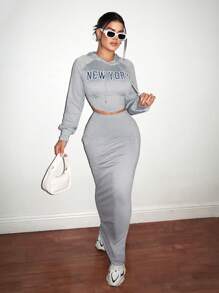 Zolique 印花收腰上衣和裙子两件套 - 灰色 - 查看 1