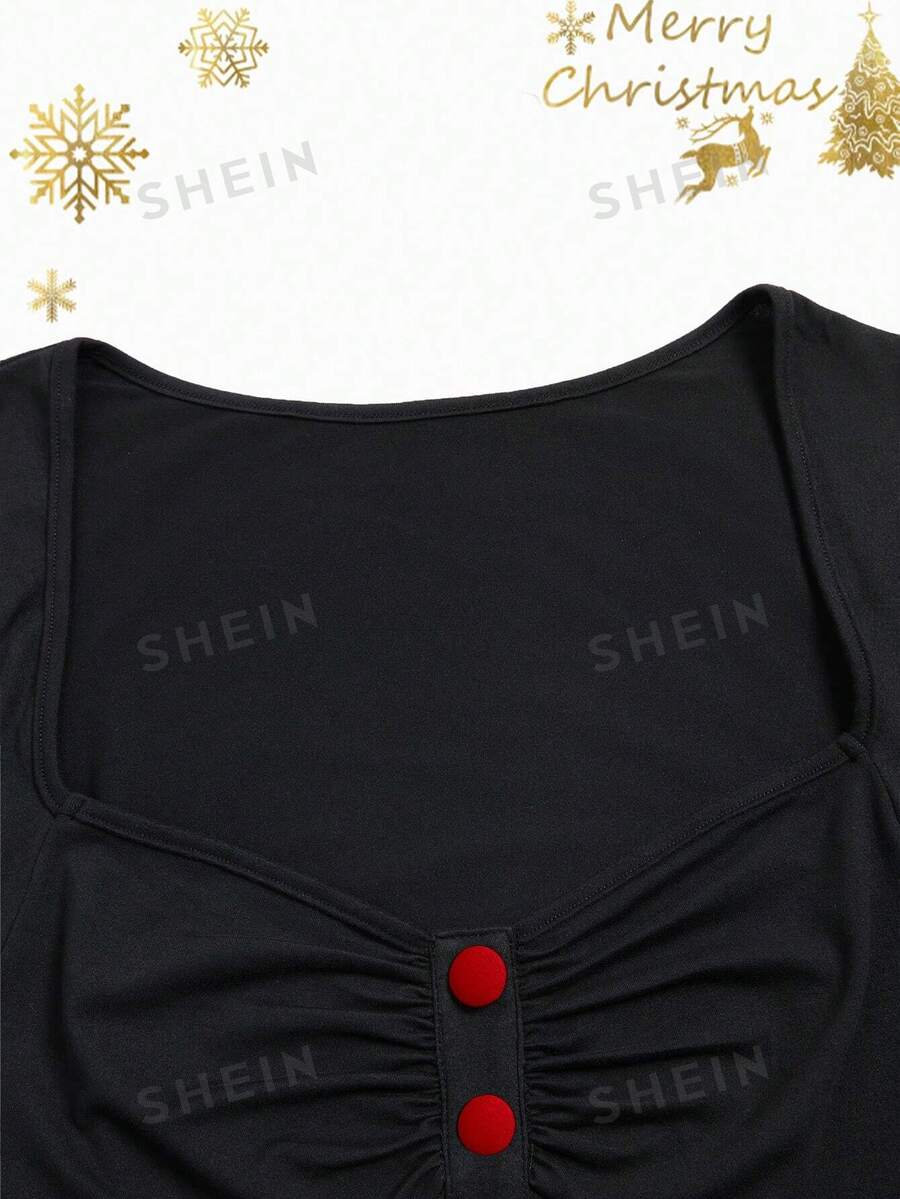 SHEIN Privé Plus Size Women Christmas Colorblock Snowflake Print Mesh