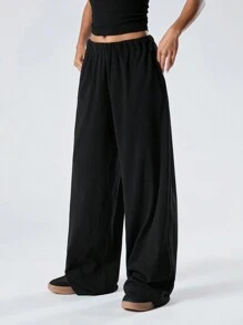 LYSMO Women Solid Color Pleated Simple Casual Pants