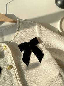 Chiquease 黑色蝴蝶结印花口袋前扣优雅长袖女式夹克 - 黑與白 - 查看 8