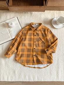 Blossori Young Boys Casual Plaid Long Sleeve Shirt For Autumn - Yellow - View 6