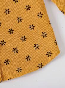 Young Girl Full Floral Print Button-Front Long Sleeve Casual Shirt