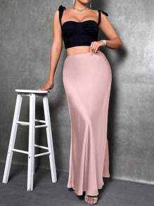 Glamine Women's Satin Skirt, Versatile Fish Tail Hem Skirt, Everyday Wear Skirt - Rusty Rose - View 4