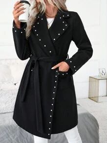 SHEIN Clasi 女式秋冬翻领铆钉齐膝大衣