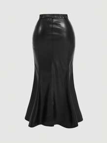 SHEIN MOD Váy xẻ cao cổ điển gợi cảm ngọt ngào cỡ lớn, cho mùa đông - màu đen - Xem 2