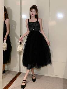 DAZY Đầm Maxi Lưới Thanh Lịch Cho Nữ, Mùa Thu, Sinh Nhật, Đầm Dạ Hội Đêm Giao Thừa - màu đen - Xem 2