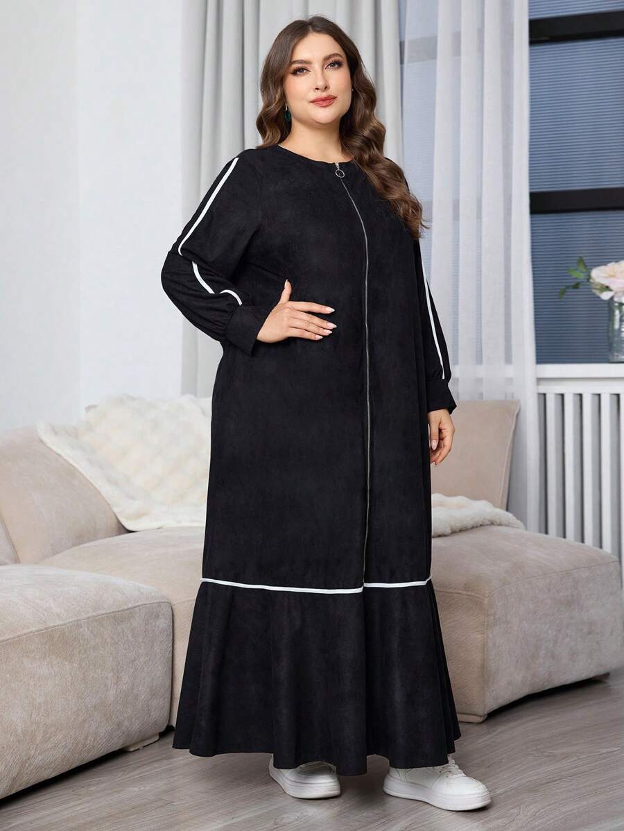 SHEIN Najma Front Zipper Color Block Trim Plus Size Arabian Dress