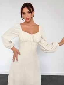 Aloruh Vestido ajustado línea A de manga farol de manga larga para mujer, nueva llegada para otoño/invierno - Amarillo - Ver 3