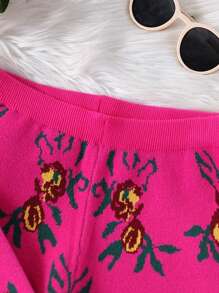 Bộ 2 món/Bộ áo len cardigan họa tiết hoa cổ điển thời trang cho bé gái tuổi teen và quần dài, bộ đồ dệt kim thường ngày mùa thu/đông - Màu Hồng Tươi - Xem 4
