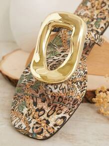 SHUZIA Leopard Thong Sandal With Metal Embellishment Vacation Shoes Casual Shoes Beach Shoes - Multicolor - View 5