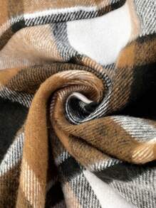 Calvaya Plus Size Plaid Printed Belted Asymmetric Hem Long Sleeve Woollen Jacket Fall Cloth For Women - Multicolor - View 7