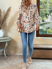 EMERY ROSE Women's Hooded Drawstring Button Down Long Sleeve Casual Solid Color Loose Sweatshirt, Suitable For Daily Wear - Multicolor - View 3