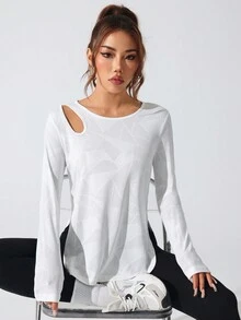 Easithlete Bộ áo thun thể thao thường ngày dài tay cổ tròn tối giản khoét rỗng dành cho nữ và áo ba lỗ - trắng - Xem 5