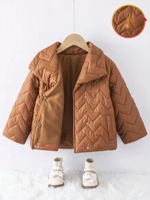 SHEIN Abrigo acolchado de plumón de invierno para niña con cinturón, abrigo exterior de moda casual con cuello de solapa elegante, para la escuela/cumpleaños - Café integral - Ver 3