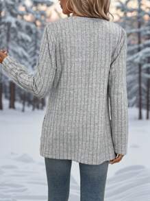 SHEIN Clasi 女式纯色前开口袋加厚保暖大衣，秋冬款 - 灰色 - 查看 8