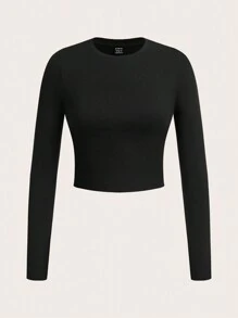 SHEIN Essnce 4pcs Fashionable Leopard Print Casual Round Neck Long Sleeve Slim Fit Women's Basic T-Shirt Women's Round Neck Long Sleeve Fitted All-Match T-Shirt Cropped Tight Fit T-Shirts, Spring & Autumn