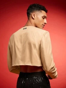 FeverCity Men's Loose Fit Short Cropped Long Sleeve Blazer