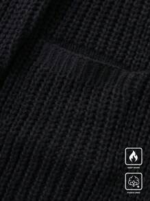 Manfinity Homme Men's Solid Color Casual & Versatile Long Sleeve Knitted Cardigan Going Out Drop Shoulder Plain Chunky Casual Oversize Plain Black Cardigan, For Husband, Boyfriend Gifts