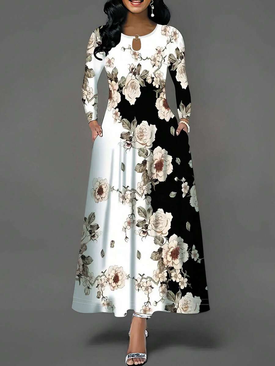 Floral Print Hidden Pocket Longline Dress