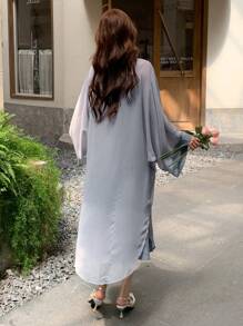 DAZY 2pcs Women Loose Fit Patchwork Cover-Up Dress Set,Fall Clothes - Blue - View 2