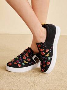 CUCCOO EASI Women's 3D Printed Pumpkin Head Round Toe Flat Party Skateboard Shoes, Black Casual Sneakers For Autumn/Spring Pumpkins Tainers - Black - View 5