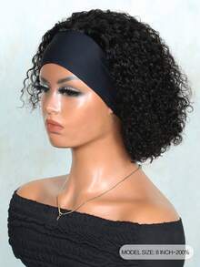 Kinky Curly Headband Wig Short Human Hair Wig With Head Band Affordable Hair Replacement Headband Wig Ready Wear To Go Daily Use Natural Black Color
