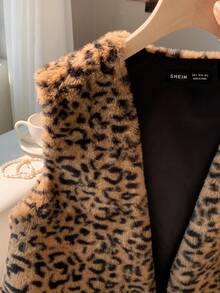 Comfortcana 秋冬时尚豹纹毛绒背心 - 咖啡棕 - 查看 4