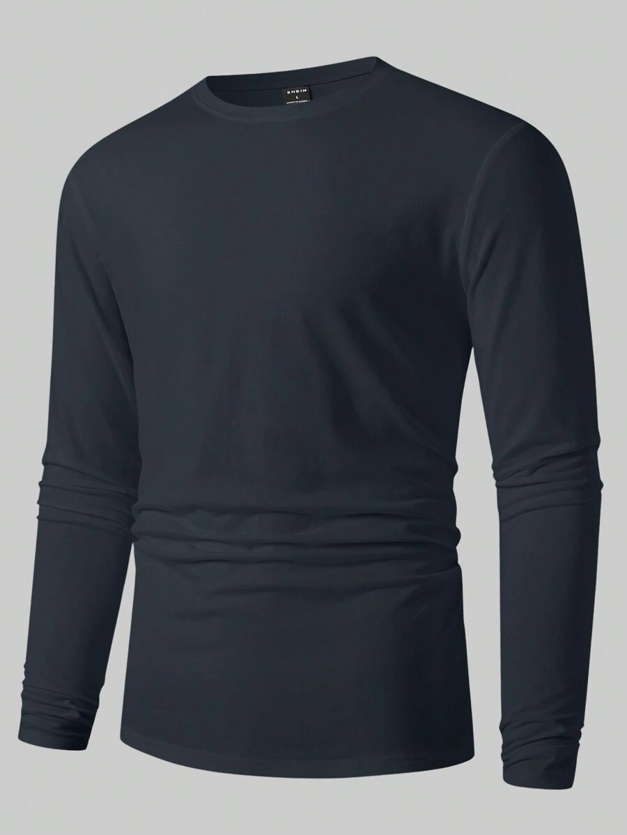 Manfinity Homme Men Casual Solid Color Long Sleeve T-Shirt, Versatile For Autumn - Dark Grey - View 1