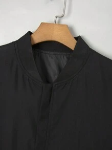 Manfinity Homme جاكيت كاجوال ذو أكمام طويلة وسحّابة أمامية وجيب، لون أحادي للرجال مقاسات كبيرة - الأسود - مشاهدة 4