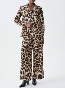 Chiquease 2pcs Women Leopard Print Shacket And Pants Set, Suitable For Autumn/Winter - Multicolor - View 3
