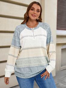 EMERY ROSE Sudadera de manga larga casual con media cremallera y estampado de rayas en talla grande, para otoño/invierno