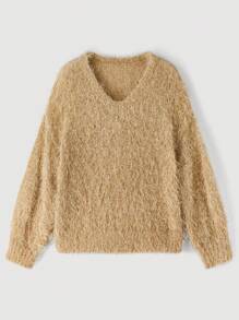 SHEIN MOD Áo len nữ cỡ lớn màu kaki nhạt thường ngày cỡ lớn cho mùa thu/đông - Màu Khaki - Xem 1