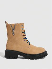 CUCCOO GRLICON Women's Mid-Calf Boots, Y2K Style, Punk Rock, Biker, Cool Girl Outfit, Suitable For Halloween, Christmas, Party - Khaki - View 2