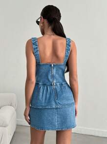 EURMUSE Casual Generic Denim Dress With Zipper - Light Wash - View 2