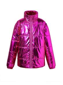Removable Sleeve Collared Casual Padded Coat, Teen Girl's Versatile Simple Style - Multicolor - View 8