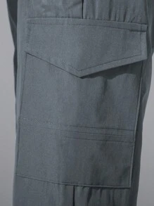 Claim Dot Loose Fit Men's Flap Pocket Side Drawstring Waist Pants - Dark Grey - View 4