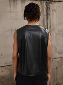 Forever 21 男士仿皮背心（秋冬款） - 黑色 - 查看 3