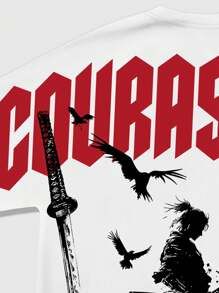 ROMWE MEN Street Life 男士字母与人物图案印花圆领短袖休闲 T 恤 - 白色 - 查看 3