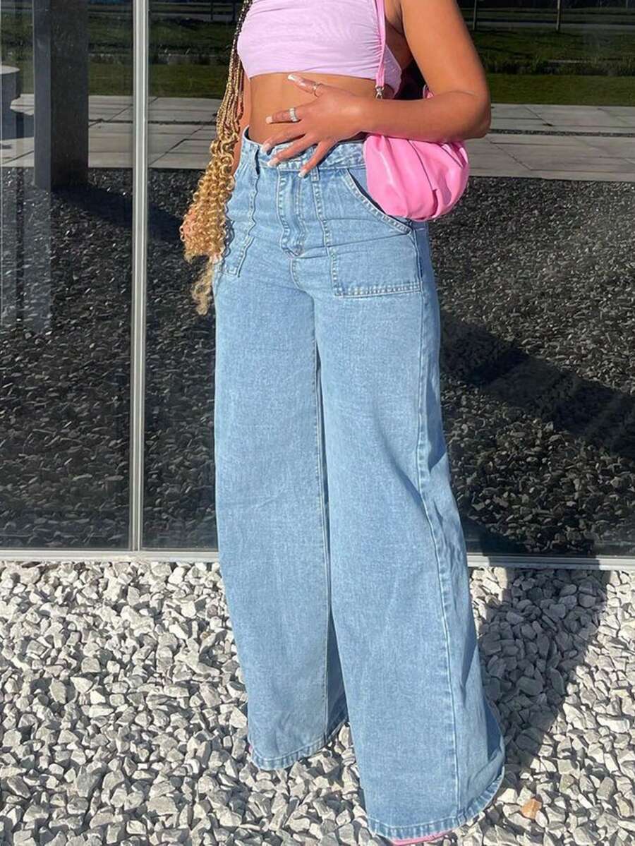 2024 EU/US Simple Basic Casual Women Straight Pants - Light Wash - View 1