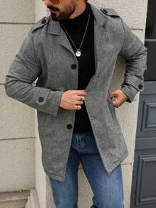 Manfinity Homme Men's Solid Color Front Button Pocket Long Sleeve Windbreaker Jacket