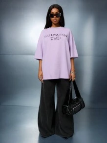 SUMWON WOMEN Camiseta lavada oversize con estampado gráfico frontal