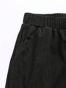 女式休闲纯色锥形裤 - 黑色 - 查看 4
