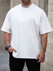 Manfinity Homme 男士加大码字母印花圆领短袖休闲 T 恤 - 白色 - 查看 6