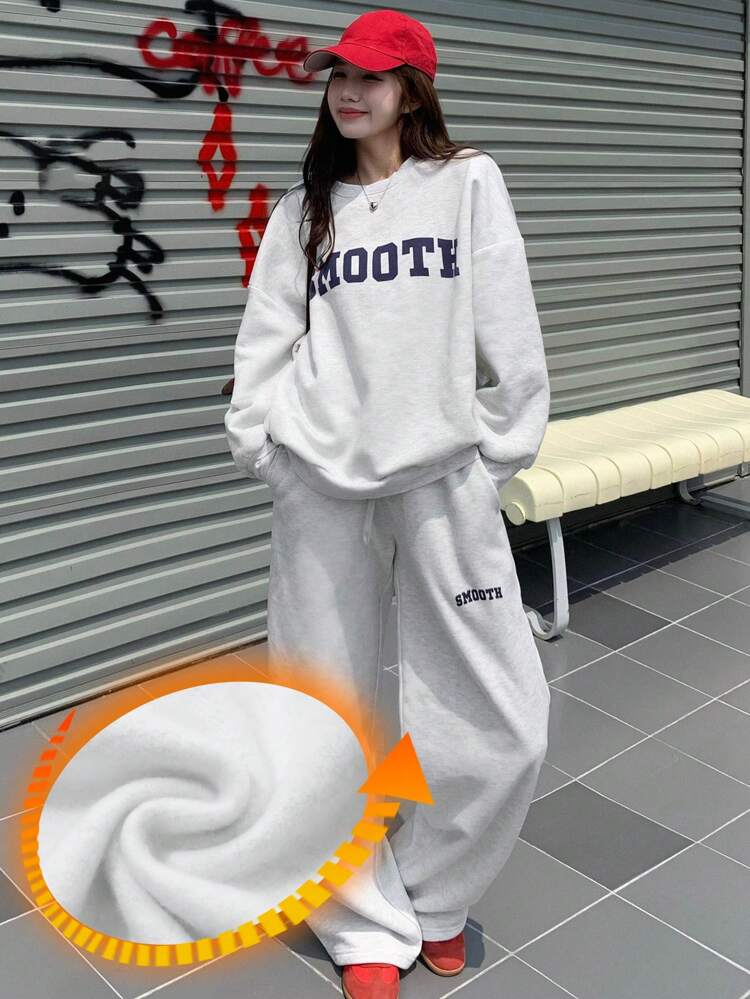 Women's Oversized Sweatshirt With Letter Print 2pcs Set, Autumn Winter Tracksuits Women Set Lounge Sets For Women