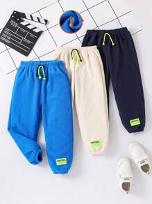 SHEIN 3 件套年轻男孩休闲纯色运动裤，适合日常穿着、大学、运动、户外玩耍、秋冬季 - 彩色 - 查看 1