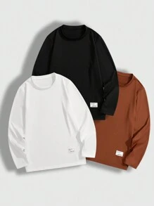 青少年男孩 4 件套圆领长袖 T 恤，春/秋季分层上衣