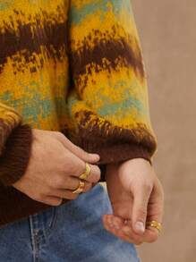 Men Brushed Stripe Crewneck Knit Sweater Top