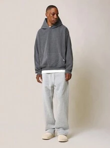 SUMWON Classic Pullover Hoodie Oversized Fit Heavyweight Athletic Casual Streetwear Fall Winter Workout Gym Essential Cozy Kangaroo Pocket Ribbed Cuffs - Dark Grey - View 5