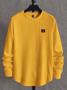 Manfinity BRENVOR 男士宽松字母拼接长袖休闲针织T恤，秋季，夏季，秋季 - 黃色 - 查看 5