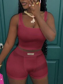 Slaydiva 2 pièces Set Top Brassière Côtelé Tout-Aller et Mini-Short Moulant pour Femmes, Tenue d'Intérieur